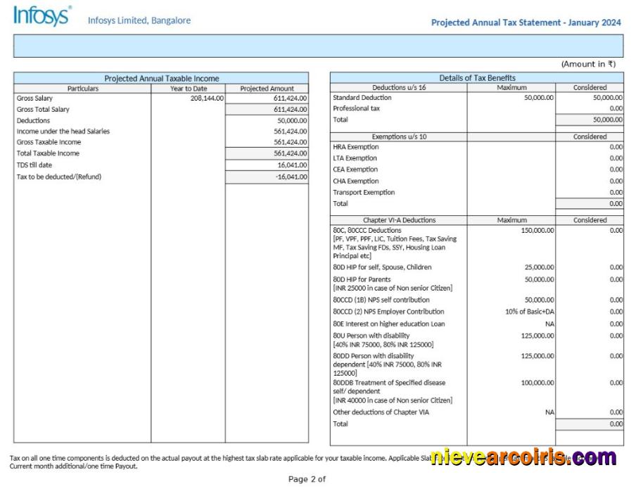 Infosys technology company salary slip 2